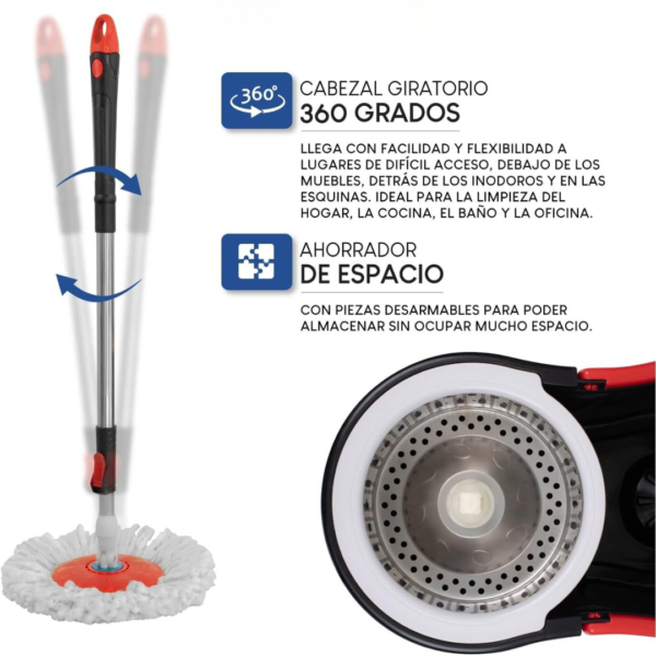 Trapeador con Exprimidor, Trapeador, Cubeta con Exprimidor, Mop Trapeador, Trapeador Giratorio, Trapeador Microfibra, Trapeador Magico para Limpieza - Imagen 6