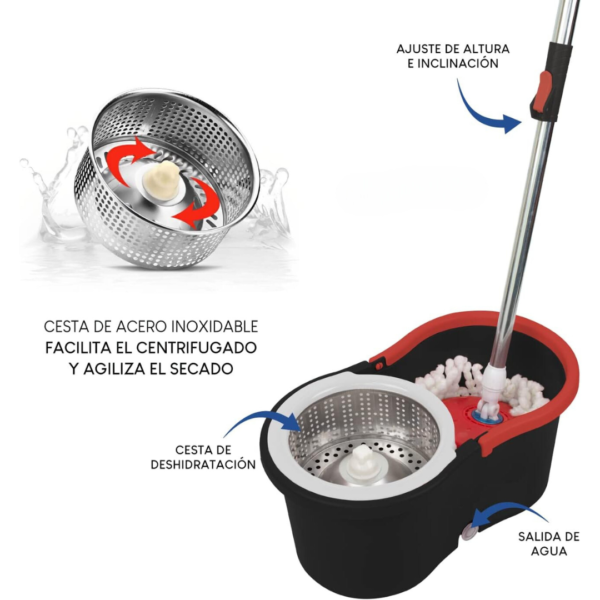 Trapeador con Exprimidor, Trapeador, Cubeta con Exprimidor, Mop Trapeador, Trapeador Giratorio, Trapeador Microfibra, Trapeador Magico para Limpieza - Imagen 3